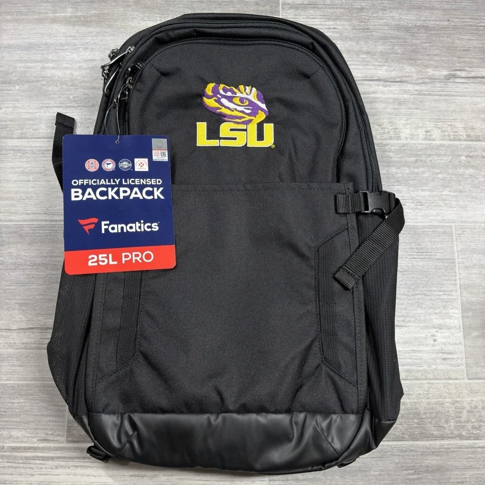 LSU Tigers NCAA College 25L Pro Black Backpack Embroidered New